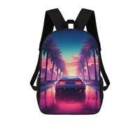 sinyumoney Mochila Infantil Impresa En 3D 17inch Neon Palm Cityscape with Retro Car Mochila Escolar Ligera De Viaje De Moda Para Niños Y Estudiantes