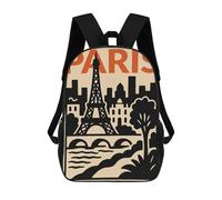 sinyumoney Mochila Infantil Impresa En 3D 17inch Paris Eiffel Tower Cityscape Illustration Mochila Escolar Ligera De Viaje De Moda Para Niños Y Estudiantes