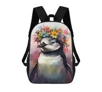 sinyumoney Mochila Infantil Impresa En 3D 17inch Penguin with Flower Crown Art Print Mochila Escolar Ligera De Viaje De Moda Para Niños Y Estudiantes