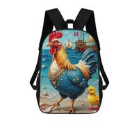 sinyumoney Mochila Infantil Impresa En 3D 17inch Pirate Rooster on The Beach Mochila Escolar Ligera De Viaje De Moda Para Niños Y Estudiantes