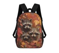 sinyumoney Mochila Infantil Impresa En 3D 17inch Raccoon Family in Autumn Leaves Mochila Escolar Ligera De Viaje De Moda Para Niños Y Estudiantes