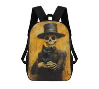 sinyumoney Mochila Infantil Impresa En 3D 17inch Skull with Black Cat Art Print Mochila Escolar Ligera De Viaje De Moda Para Niños Y Estudiantes