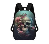 sinyumoney Mochila Infantil Impresa En 3D 17inch Skull with Flowers Art Print-2 Mochila Escolar Ligera De Viaje De Moda Para Niños Y Estudiantes