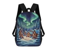 sinyumoney Mochila Infantil Impresa En 3D 17inch Snowy Village Aurora Night Mochila Escolar Ligera De Viaje De Moda Para Niños Y Estudiantes