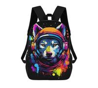 sinyumoney Mochila Infantil Impresa En 3D 17inch Space Wolf Headphones Art Print Mochila Escolar Ligera De Viaje De Moda Para Niños Y Estudiantes
