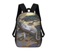 sinyumoney Mochila Infantil Impresa En 3D 17inch White Tiger Moonlit Forest Mochila Escolar Ligera De Viaje De Moda Para Niños Y Estudiantes
