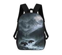 sinyumoney Mochila Infantil Impresa En 3D Bears in Mountain River Landscape Mochila Escolar Ligera De Viaje Mochila Escolar De Moda Para Niños Y Estudiantes 17inch