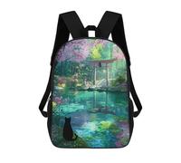 sinyumoney Mochila Infantil Impresa En 3D Black Cat at Shrine Cherry Blossom Pond Mochila Escolar De Gran Capacidad Para Viajes Y Libros Para Niños De Primaria Y Secundaria 17inch