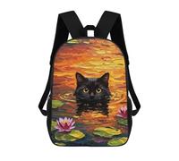 sinyumoney Mochila Infantil Impresa En 3D Black Cat in Water Lilies Mochila Escolar De Gran Capacidad Para Viajes Y Libros Para Niños De Primaria Y Secundaria 17inch