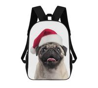 sinyumoney Mochila Infantil Impresa En 3D Christmas Pug with Santa Hat Mochila Escolar De Gran Capacidad Para Viajes Y Libros Para Niños De Primaria Y Secundaria 17inch