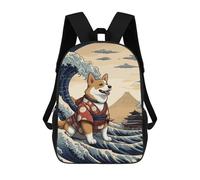 sinyumoney Mochila Infantil Impresa En 3D Corgi Wave Off Kanagawa Mochilas De Día Mochila Para Libros Mochila De Moda Mochilas Informales Para Niños Y Niñas En Edad Escolar 17inch
