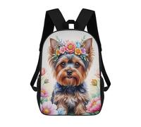 sinyumoney Mochila Infantil Impresa En 3D Cute Yorkshire with Floral Crown Watercolor Mochila Escolar De Gran Capacidad Para Viajes Y Libros Para Niños De Primaria Y Secundaria 17inch