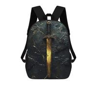 sinyumoney Mochila infantil impresa en 3D, diseño de leopardo cósmico, mochila escolar de viaje ligera, mochila escolar de moda para niños y estudiantes, Golden Sword On Dark Stone, 17"