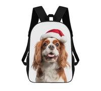 sinyumoney Mochila Infantil Impresa En 3D English Toy Spaniel Dog with Santa Hat Mochila Escolar De Gran Capacidad Para Viajes Y Libros Para Niños De Primaria Y Secundaria 17inch