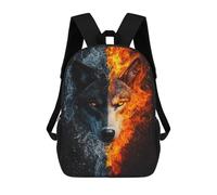 sinyumoney Mochila Infantil Impresa En 3D Fire And Water Wolf Mochila Escolar Ligera De Viaje Mochila Escolar De Moda Para Niños Y Estudiantes 17inch