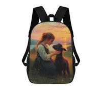 sinyumoney Mochila Infantil Impresa En 3D Girl And Lamb at Sunset Mochila Escolar Ligera De Viaje Mochila Escolar De Moda Para Niños Y Estudiantes 17inch