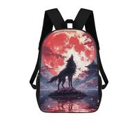 sinyumoney Mochila Infantil Impresa En 3D Japanese Black Wolf Mochila Escolar Ligera De Viaje Mochila Escolar De Moda Para Niños Y Estudiantes 17inch