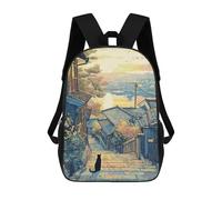 sinyumoney Mochila Infantil Impresa En 3D Japanese Street Scene with Black Cat Mochila Escolar De Gran Capacidad Para Viajes Y Libros Para Niños De Primaria Y Secundaria 17inch