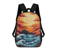 sinyumoney Mochila Infantil Impresa En 3D Japanese Wave Sunset Mochila Escolar Ligera De Viaje Mochila Escolar De Moda Para Niños Y Estudiantes 17inch