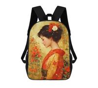 sinyumoney Mochila Infantil Impresa En 3D Japanese Woman with Flowers Painting Mochila Escolar Ligera De Viaje Mochila Escolar De Moda Para Niños Y Estudiantes 17inch