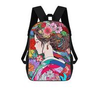 sinyumoney Mochila Infantil Impresa En 3D Kimono Girl Flower Hair Mochila Escolar Ligera De Viaje Mochila Escolar De Moda Para Niños Y Estudiantes 17inch