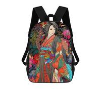 sinyumoney Mochila Infantil Impresa En 3D Kimono Woman Japanese Art Mochila Escolar Ligera De Viaje Mochila Escolar De Moda Para Niños Y Estudiantes 17inch