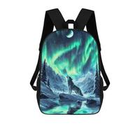 sinyumoney Mochila Infantil Impresa En 3D Nordic Wolf Aurora Borealis Mochila Escolar De Gran Capacidad Para Viajes Y Libros Para Niños De Primaria Y Secundaria 17inch