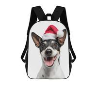 sinyumoney Mochila Infantil Impresa En 3D Rat Terrier Dog with Santa Hat Portrait Mochila Escolar De Gran Capacidad Para Viajes Y Libros Para Niños De Primaria Y Secundaria 17inch