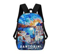 sinyumoney Mochila Infantil Impresa En 3D Santorini Mochila Escolar De Gran Capacidad Para Viajes Y Libros Para Niños De Primaria Y Secundaria 17inch