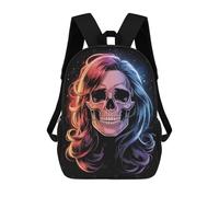 sinyumoney Mochila Infantil Impresa En 3D Skull with Colorful Hair Illustration Mochila Escolar De Gran Capacidad Para Viajes Y Libros Para Niños De Primaria Y Secundaria 17inch