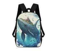 sinyumoney Mochila Infantil Impresa En 3D Whale Island Skyward Mochila Escolar Ligera De Viaje Mochila Escolar De Moda Para Niños Y Estudiantes 17inch