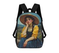 sinyumoney Mochila Infantil Impresa En 3D Young Woman in A Straw Hat Mochila Escolar De Gran Capacidad Para Viajes Y Libros Para Niños De Primaria Y Secundaria 17inch