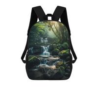 Sinyumoney Mochila Infantil Impreso 3D DJ Monkey with Headphones Bolsa de Escuela, Mochila Estudiante, Mochila De Moda Y Ligero Para La Escuela, La Universidad Y Viajes, Waterfall In Green Nature, 17"