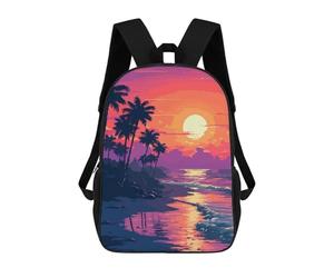 Sinyumoney Mochila Infantil Impreso 3D DJ Monkey with Headphones Bolsa de Escuela, Mochila Estudiante, Mochila De Moda Y Ligero Para La Escuela, La Universidad Y Viajes, Socal Sunset Pixel Art, 17"