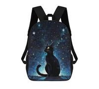 Sinyumoney Mochila Infantil Impreso En 3D Kaleidoscopic Wisdom Bolsa De Escuela, Mochila Estudiante, Mochila De Moda Y Ligero Para La Escuela, La Universidad Y Viajes, Black Cat Under Starry Sky, 17"