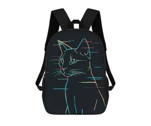Sinyumoney Mochila Infantil Impreso En 3D Vienna Cityscape Bolsa De Escuela, Mochila Estudiante, Mochila De Moda Y Ligero Para La Escuela, La Universidad Y Viajes, Glitch Cat Line Art, 17"