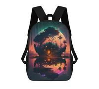 sinyumoney Mochila Infantil Island Retreat Under A Giant Moon -1 Mochila Escolar 3D Mochila Escolar Para Niños Mochilas Escolares Mochila De Moda Con Bolsillo Bolsas Para Libros 17inch