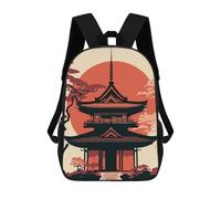 sinyumoney Mochila Infantil Japanese Pagoda Silhouette with Rising Sun Mochila Escolar 3D Mochila Escolar Para Niños Mochilas Escolares Mochila De Moda Con Bolsillo Bolsas Para Libros 17inch