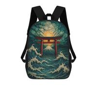 sinyumoney Mochila Infantil Japanese Torii Gate And Ocean Waves Mochila Escolar 3D Mochila Escolar Para Niños Mochilas Escolares Mochila De Moda Con Bolsillo Bolsas Para Libros 17inch