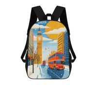 sinyumoney Mochila Infantil London Winter Scene with Red Buses Mochila Escolar 3D Mochila Escolar Para Niños Mochilas Escolares Mochila De Moda Con Bolsillo Bolsas Para Libros 17inch