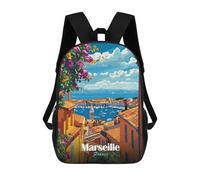 sinyumoney Mochila Infantil Marseille, France Cityscape Illustration Mochila Escolar 3D Mochila Escolar Para Niños Mochilas Escolares Mochila De Moda Con Bolsillo Bolsas Para Libros 17inch