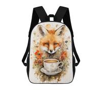sinyumoney Mochila Infantil, Mochila Art Fox And A Cup of Tea Impresa En 3D, Mochila Para Niños Y Niñas, Mochila Escolar Ligera Y Ajustable De 17 Pulgadas Para La Escuela Primaria 17inch