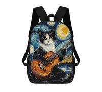 sinyumoney Mochila Infantil, Mochila Cat Playing Guitar in Starry Night Impresa En 3D, Mochila Para Niños Y Niñas, Mochila Escolar Ligera Y Ajustable De 17 Pulgadas Para La Escuela Primaria 17inch