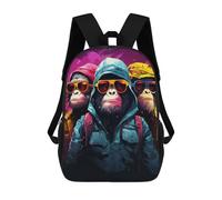 sinyumoney Mochila Infantil, Mochila Chic Monkeys in Trendy Gear Impresa En 3D, Mochila Para Niños Y Niñas, Mochila Escolar Ligera Y Ajustable De 17 Pulgadas Para La Escuela Primaria 17inch