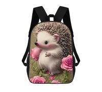sinyumoney Mochila Infantil, Mochila Cute Hedgehog with Pink Roses Impresa En 3D, Mochila Para Niños Y Niñas, Mochila Escolar Ligera Y Ajustable De 17 Pulgadas Para La Escuela Primaria 17inch