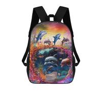 sinyumoney Mochila Infantil, Mochila Dolphins in A Colorful Ocean -2 Impresa En 3D, Mochila Para Niños Y Niñas, Mochila Escolar Ligera Y Ajustable De 17 Pulgadas Para La Escuela Primaria 17inch