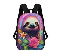 sinyumoney Mochila Infantil, Mochila Escolar Colorful Sloth with Flowers Mochila Escolar De Gran Capacidad Para Estudiantes, Niños, Niñas, Adultos Y Adolescentes 17inch
