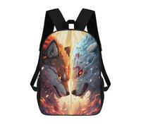 sinyumoney Mochila Infantil, Mochila Escolar Fire Vs Ice Dual Wolf Spirits Mochila Escolar De Gran Capacidad Para Estudiantes, Niños, Niñas, Adultos Y Adolescentes 17inch