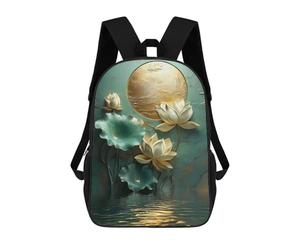 sinyumoney Mochila Infantil, Mochila Escolar Lotus Flower Japanese Moon Wall Art Mochila Escolar De Gran Capacidad Para Estudiantes, Niños, Niñas, Adultos Y Adolescentes 17inch