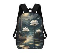 sinyumoney Mochila Infantil, Mochila Escolar Lotus Pond Moonlit Serenity Mochila Escolar De Gran Capacidad Para Estudiantes, Niños, Niñas, Adultos Y Adolescentes 17inch